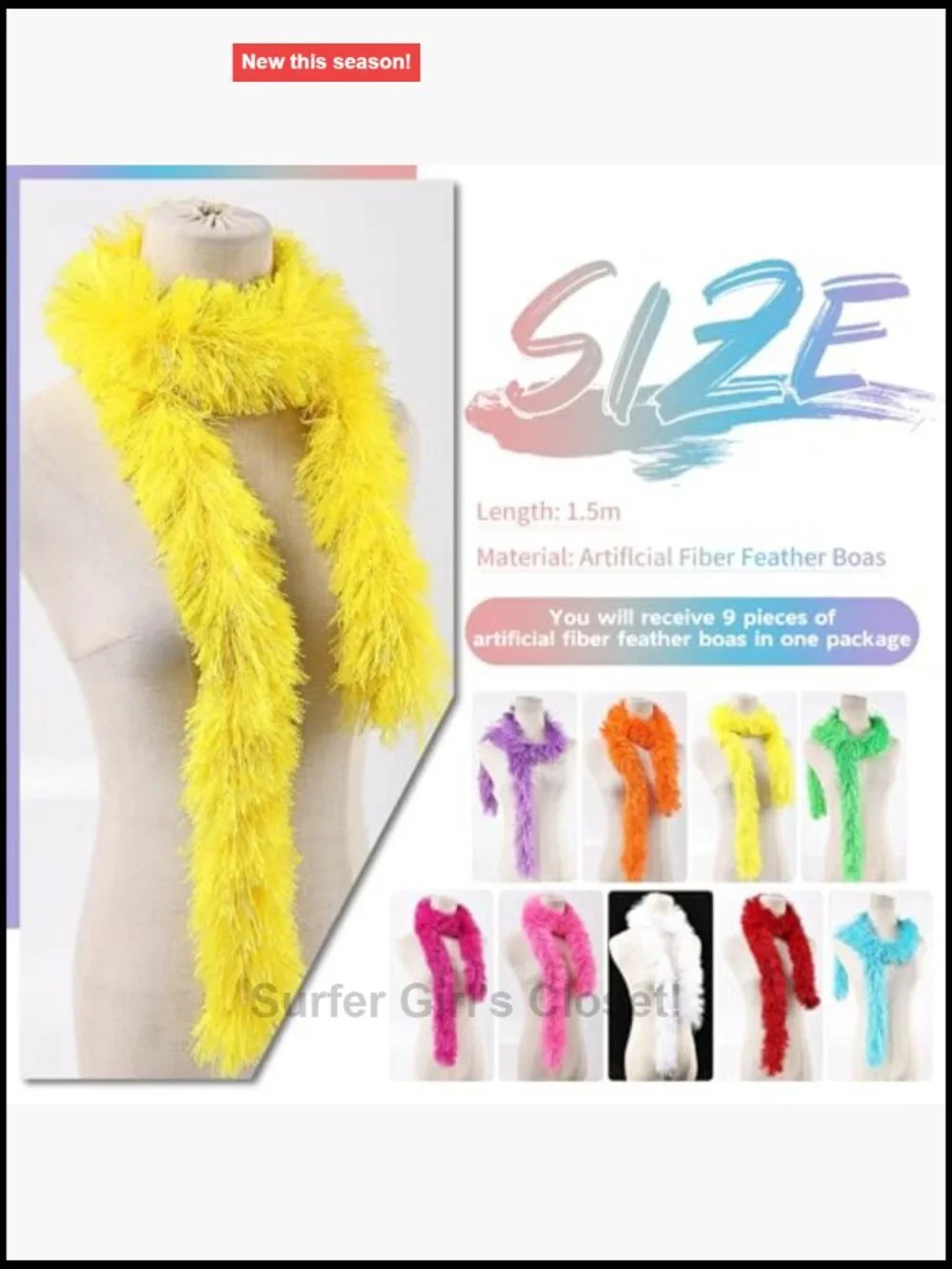 9pcs 5ft Feather Boas Polyester Bulk Party Costume Decor DIY Crafts